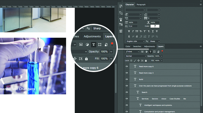 Change the colour and size of all text in Photoshop